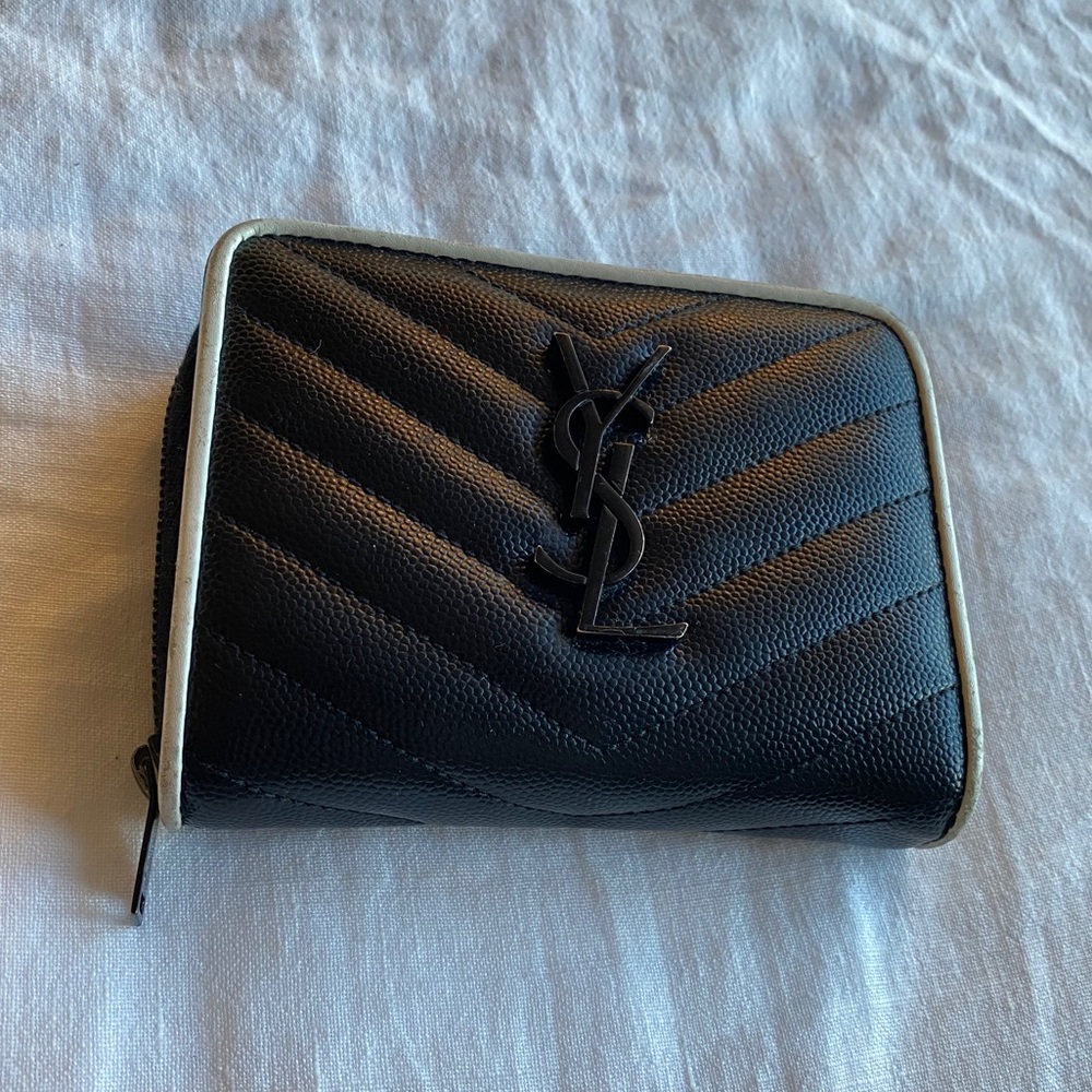 Yves Saint Laurent /  YSL Black Wallet with White Trim